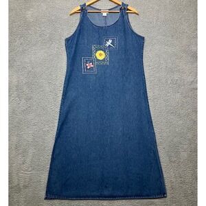 VTG Comfort Corner Maxi Jumper Dress Women S Blue Denim Embroidery Lagenlook 90s